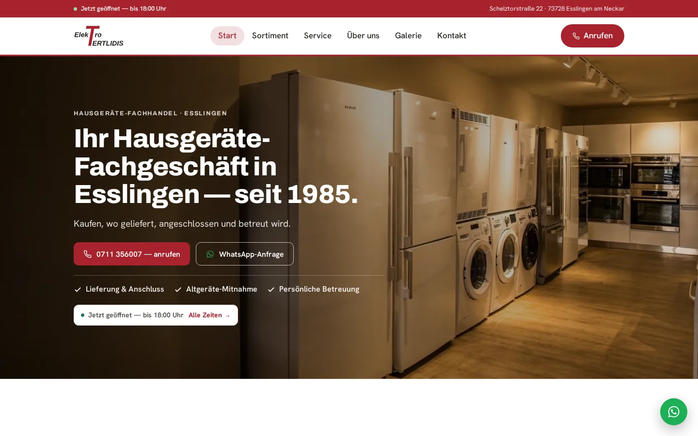 Screenshot der Website von Elektro Tertlidis GmbH